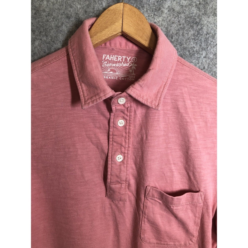 Faherty Shirt Mens Small Pink Sunwashed Organic Cotton Polo Golf Casual Classic